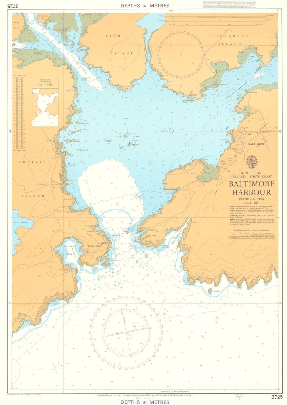 Ireland. South Coast. Baltimore Harbour. Admiralty chart #3725. 1976 (1991) map