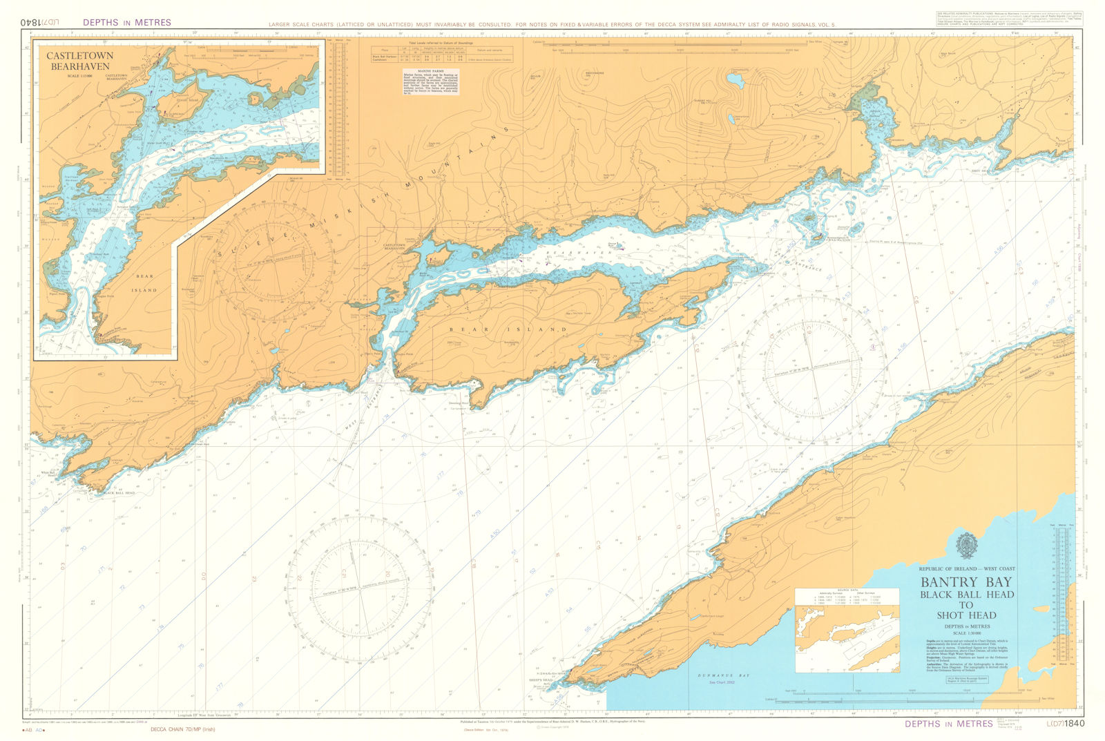 Bantry Bay. Black Ball Head-Shot Head. Admiralty chart #1840. 1979 (1989) map