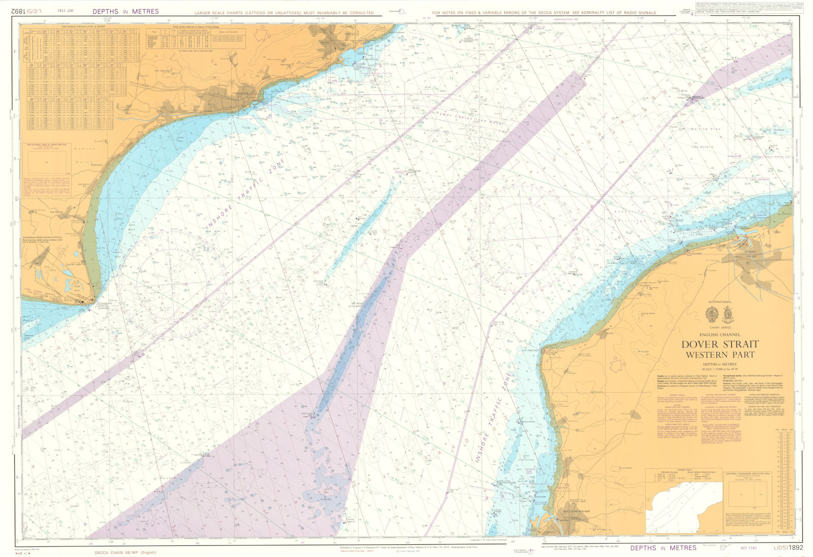 English Channel. Dover Strait - West. Admiralty chart #1892. 1973 (1991) map