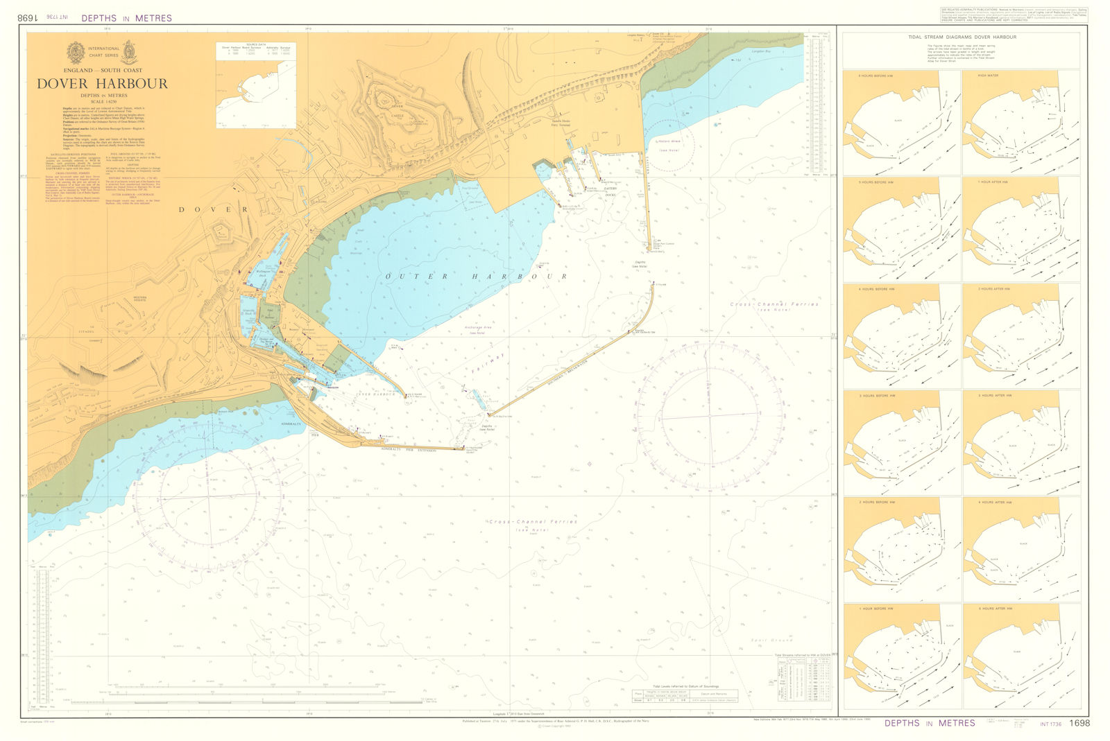 England South Coast - Dover Harbour. Admiralty sea chart #1698. 1973 (1991) map