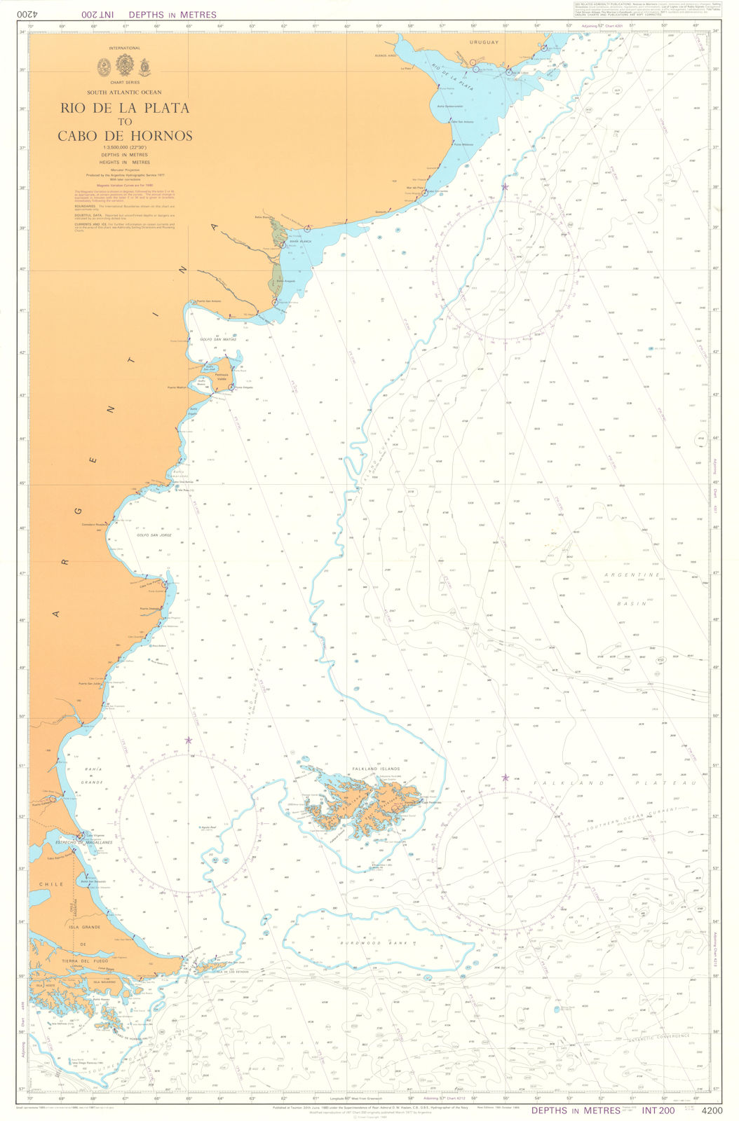 South Atlantic. Rio de la Plata. Hornos. Admiralty chart #4200. 1977 (1987) map