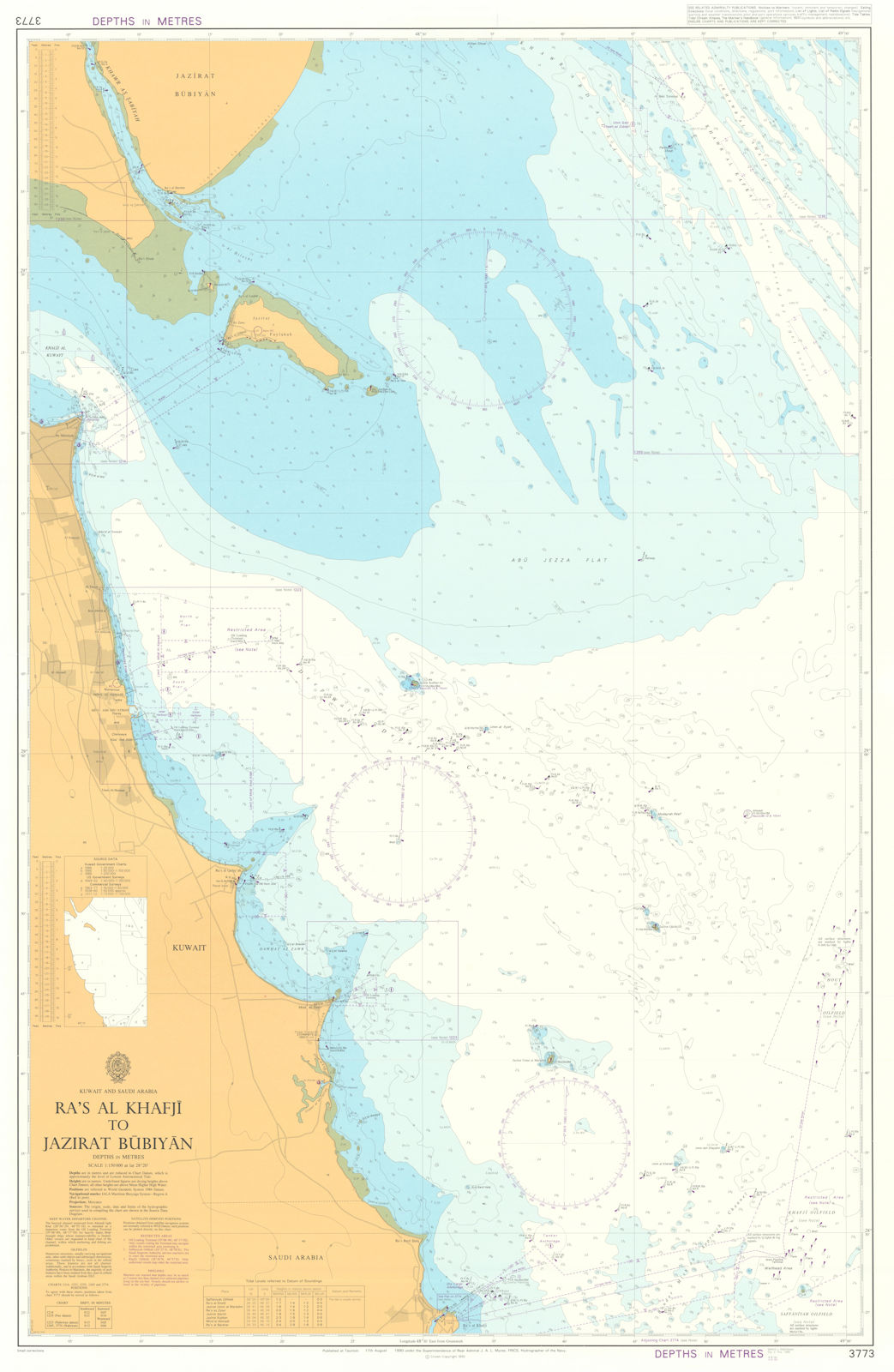 Kuwait Saudi Arabia Ra's al Khafji Jazirat Bubiyan Admiralty chart 3773 1990 map