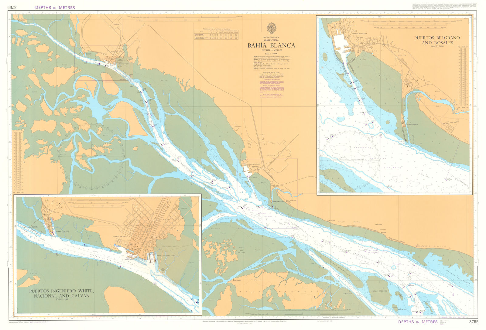 Argentina. Bahia Blanca. Belgrano White. Admiralty chart #3755. 1981 (1988) map