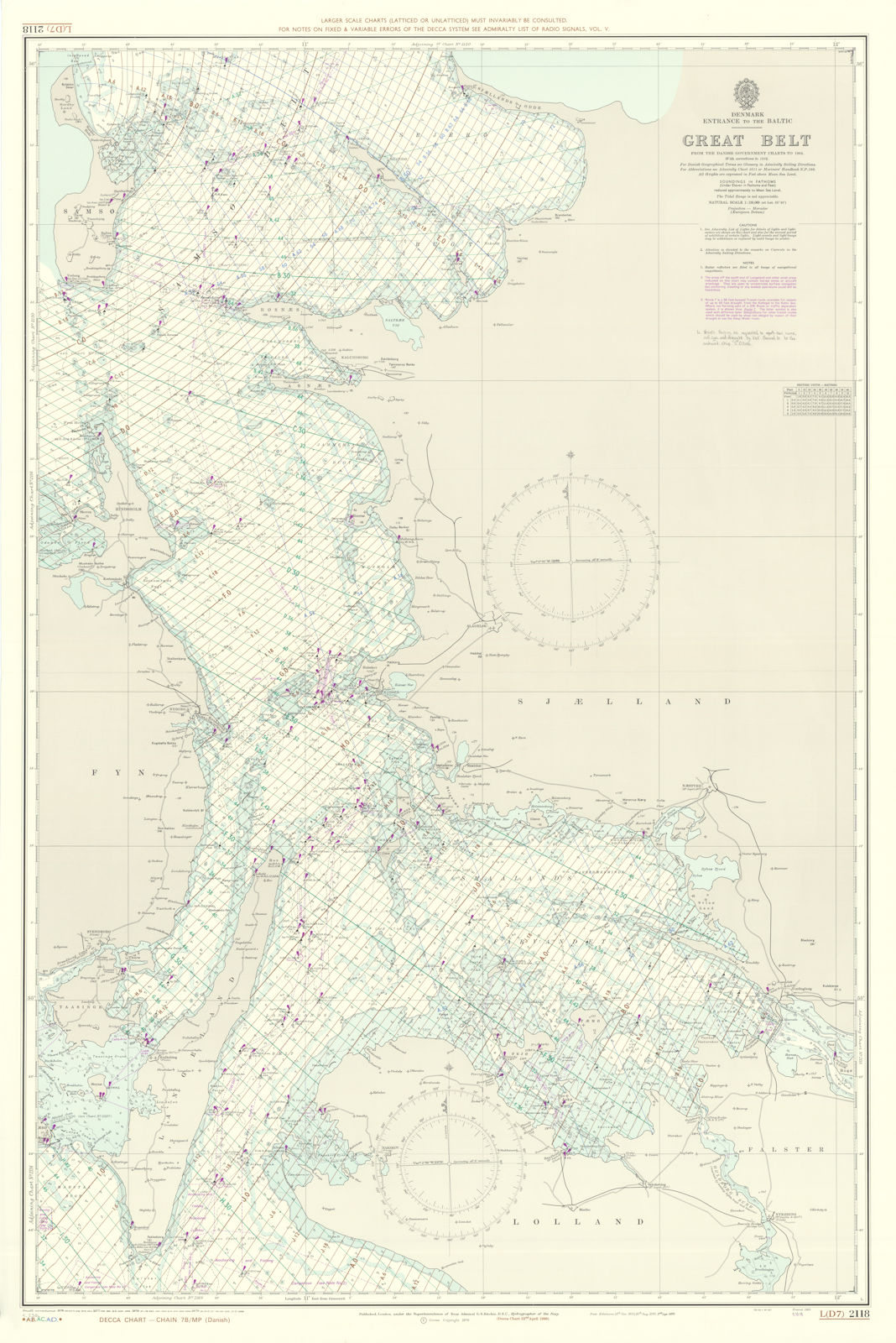 Denmark. Entrance-the Baltic. Great Belt. Admiralty chart #2118. 1966 (1979) map