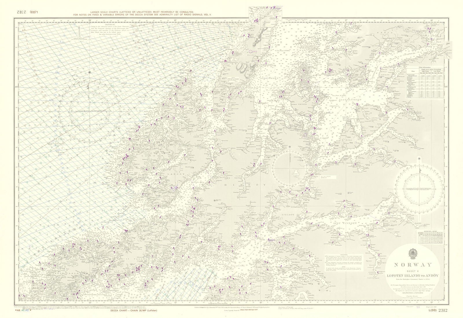 Norway. Lofoten Islands - Andøy. Admiralty chart #2312. 1918 (1976) old map