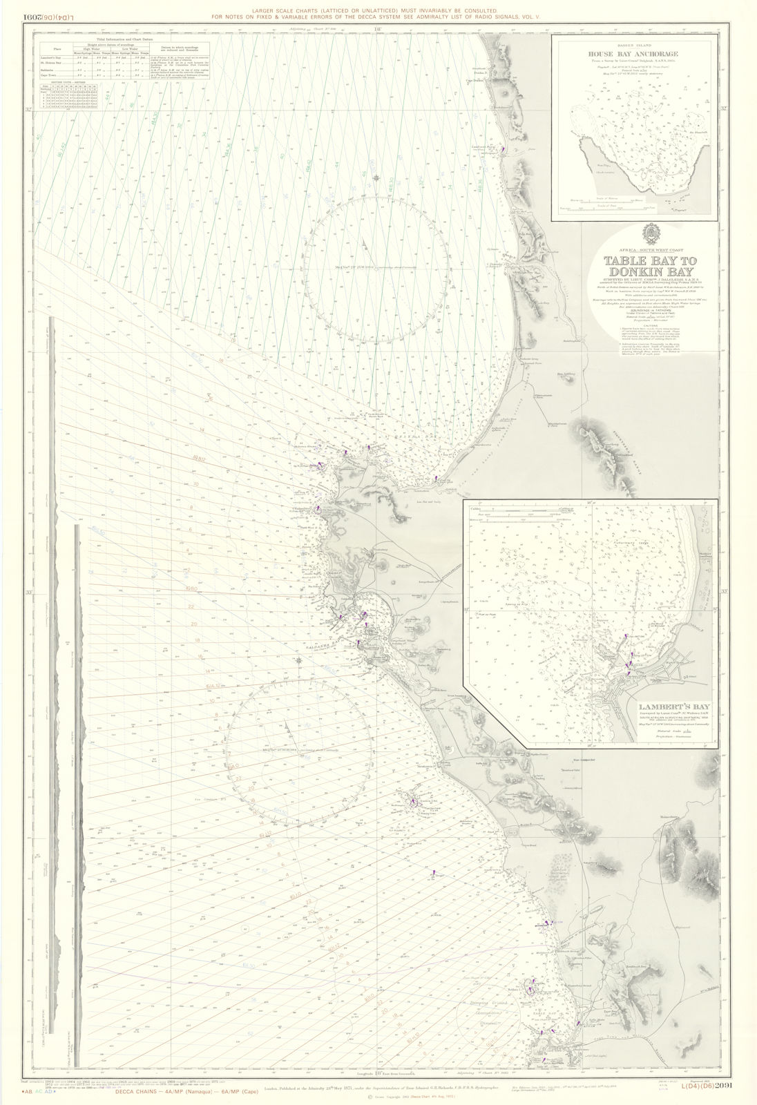 South Africa. Table Bay - Donkin Bay. Admiralty sea chart #2091. 1871 (1981) map