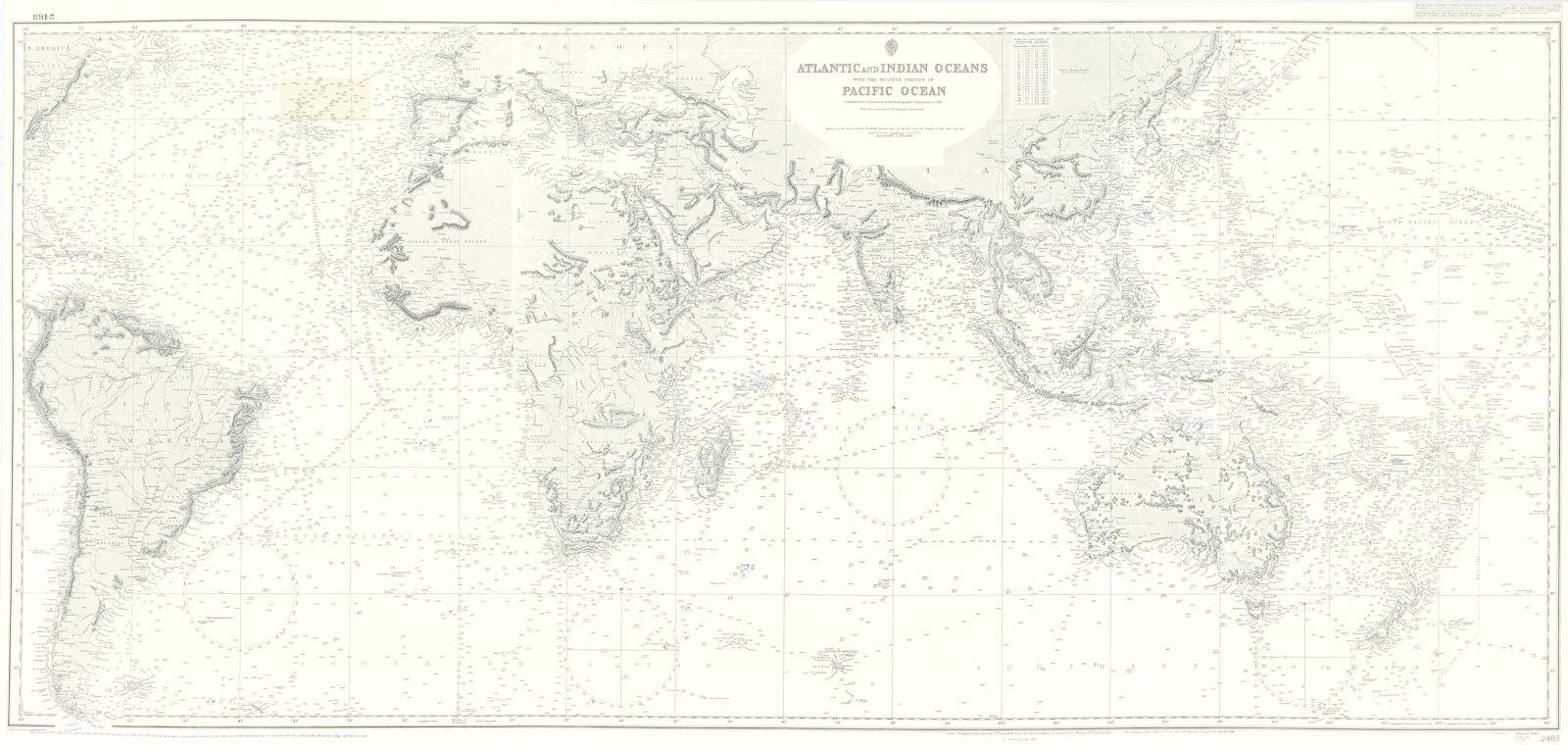 World. Atlantic, Indian & Pacific Oceans. Admiralty chart #2483. 1886 (1986) map