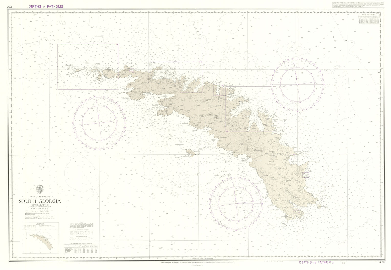 South Atlantic Ocean - South Georgia. Admiralty sea chart #3597. 1958 (1988) map