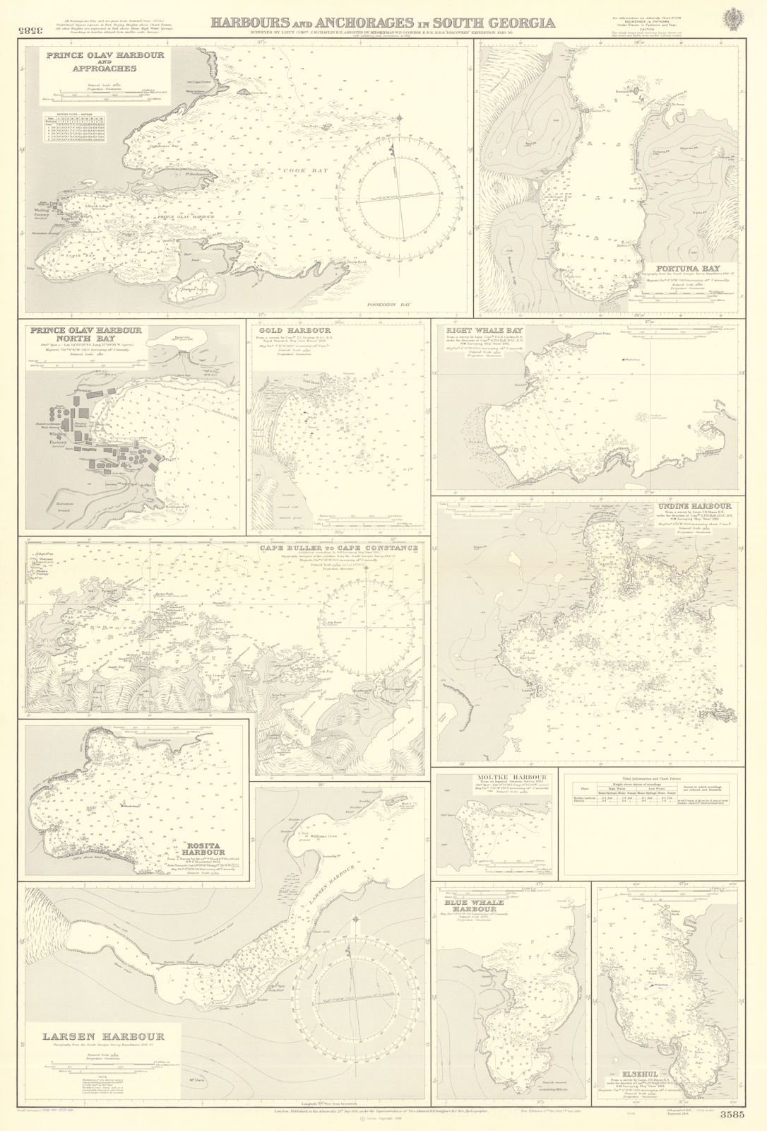 South Georgia Harbours & Anchorages. Admiralty sea chart #3585. 1931 (1979) map