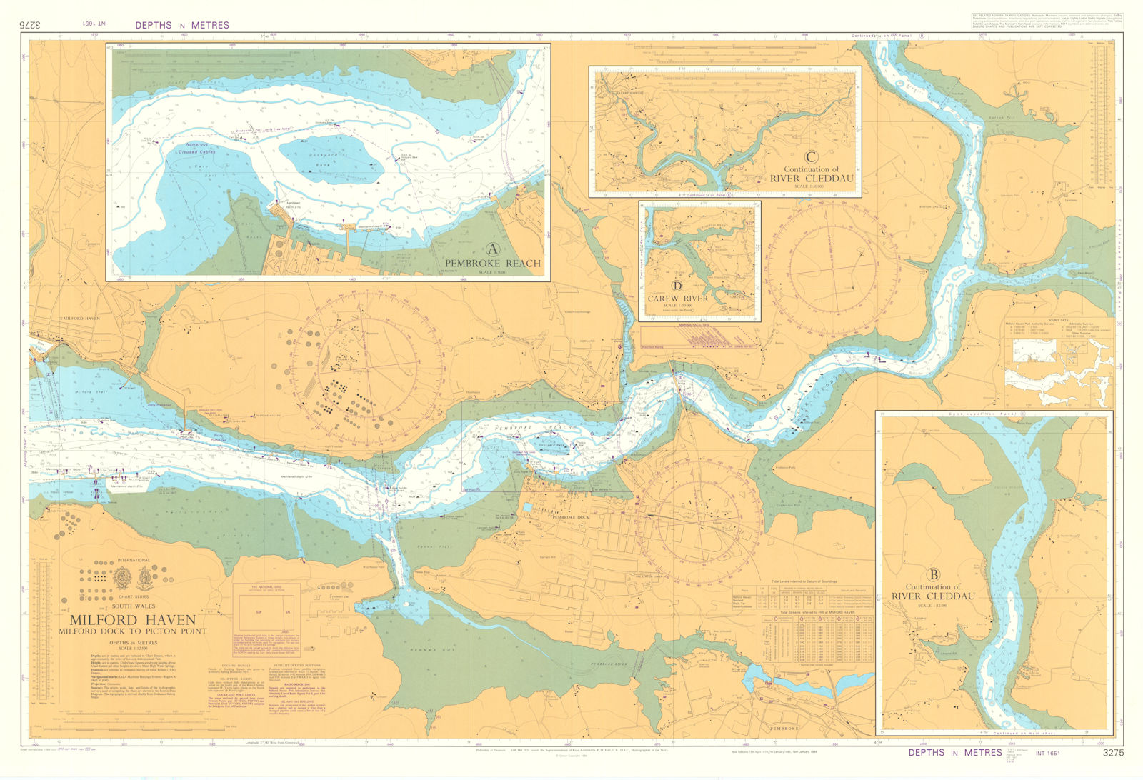 Milford Haven. Picton Pt. Pembroke Reach. Admiralty chart #3275. 1974 (1991) map