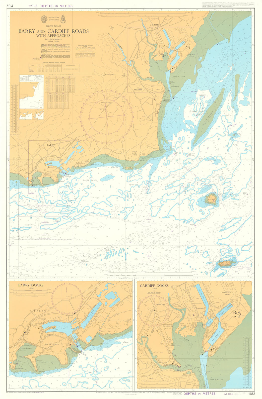 South Wales. Barry & Cardiff Roads/Docks. Admiralty chart #1182. 1974 (1991) map