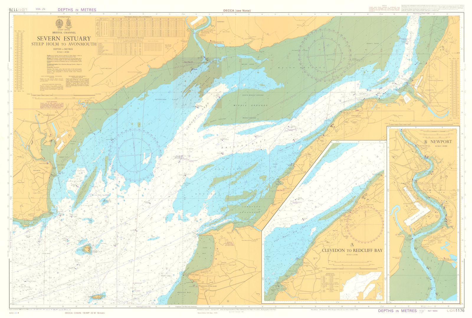 Severn Estuary. Steep Holm - Avonmouth. Admiralty chart #1176. 1975 (1991) map