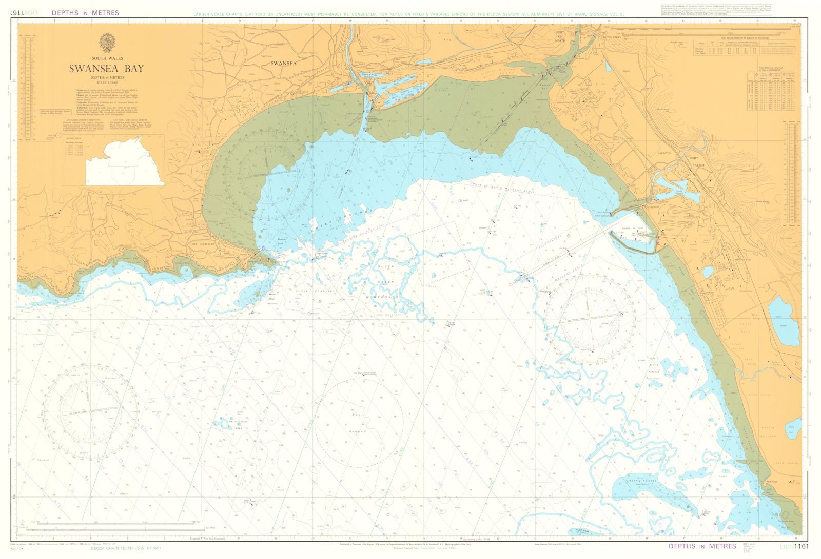 South Wales - Swansea Bay. Admiralty sea chart #1161. 1976 (1990) old map