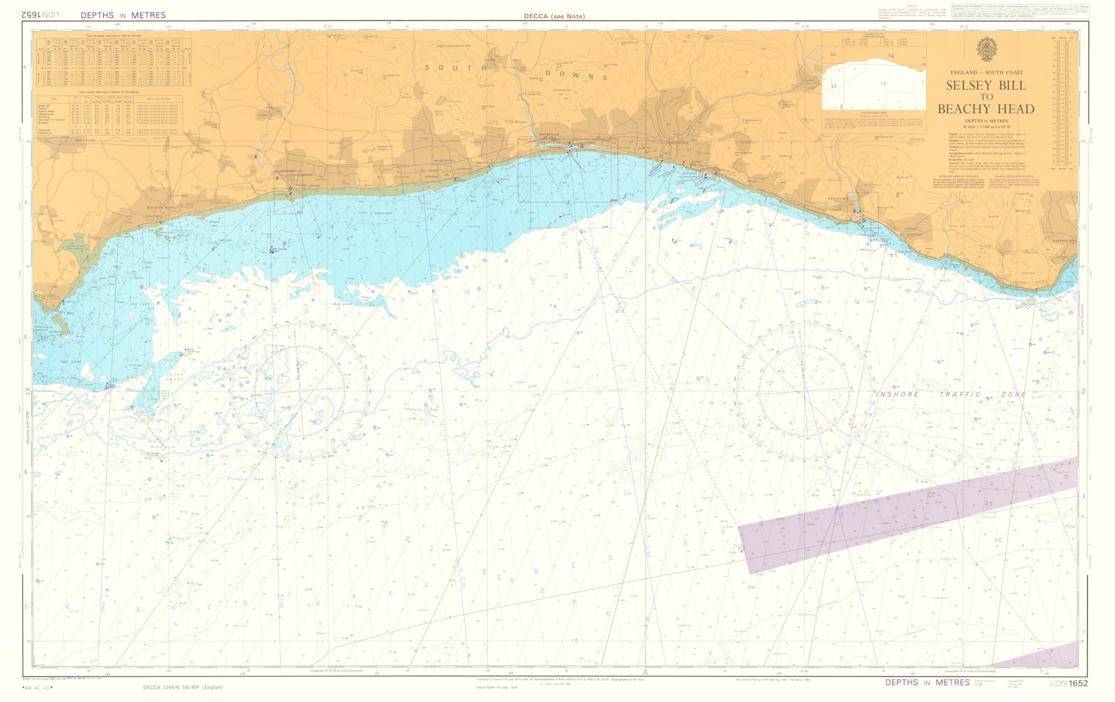 Sussex Coast. Selsey Bill-Beachy Head. Admiralty chart #1652. 1974 (1990) map