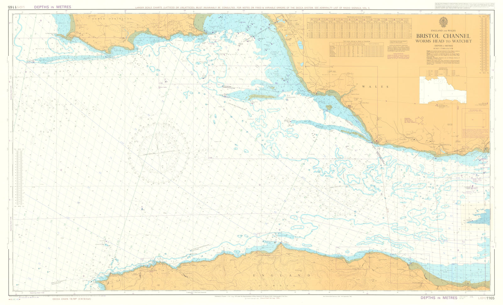 Bristol Channel. Worms Head - Watchet. Admiralty chart #1165. 1976 (1990) map