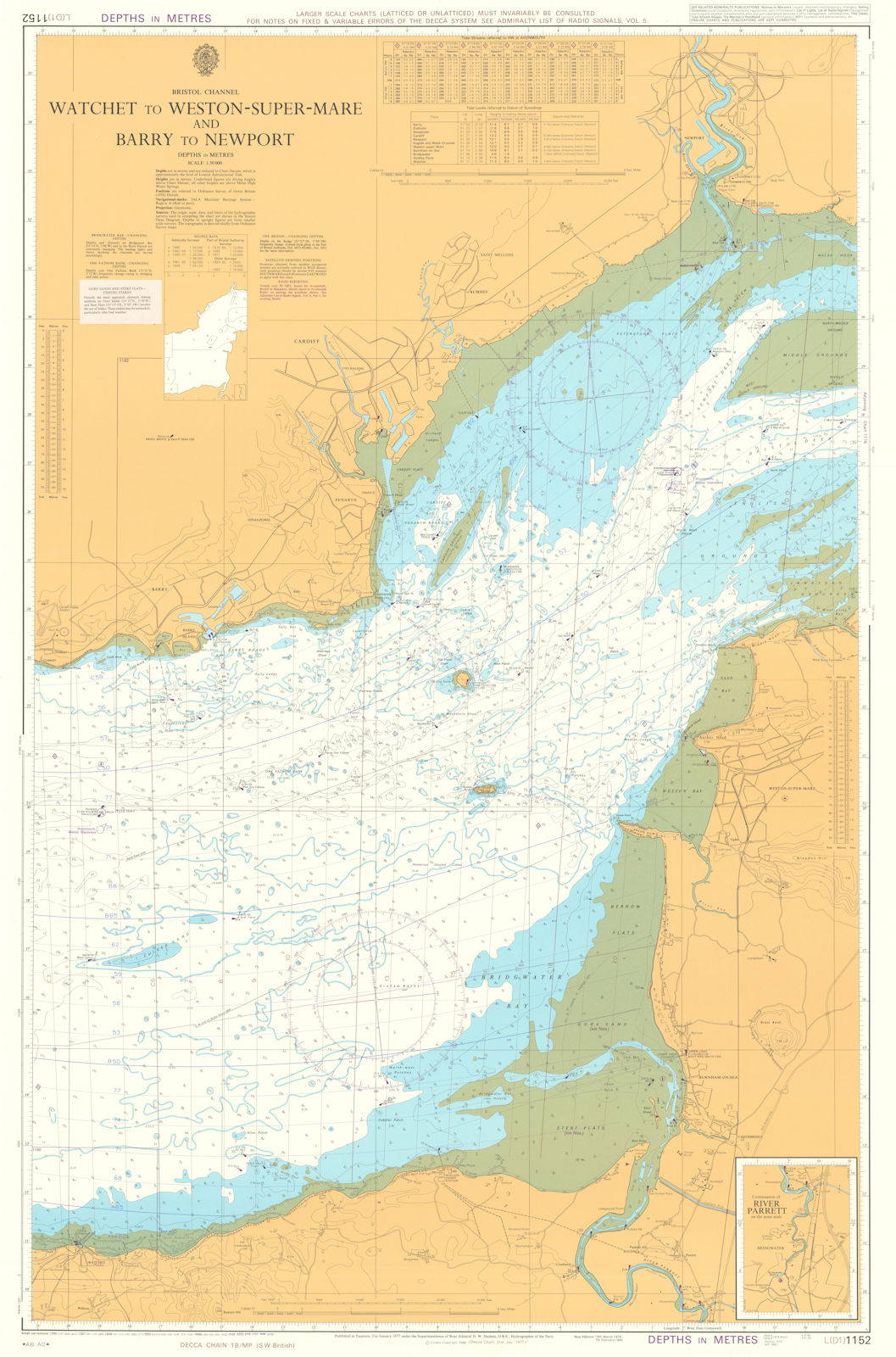 Bristol Channel. Weston Barry-Newport. Admiralty chart #1152. 1977 (1990) map