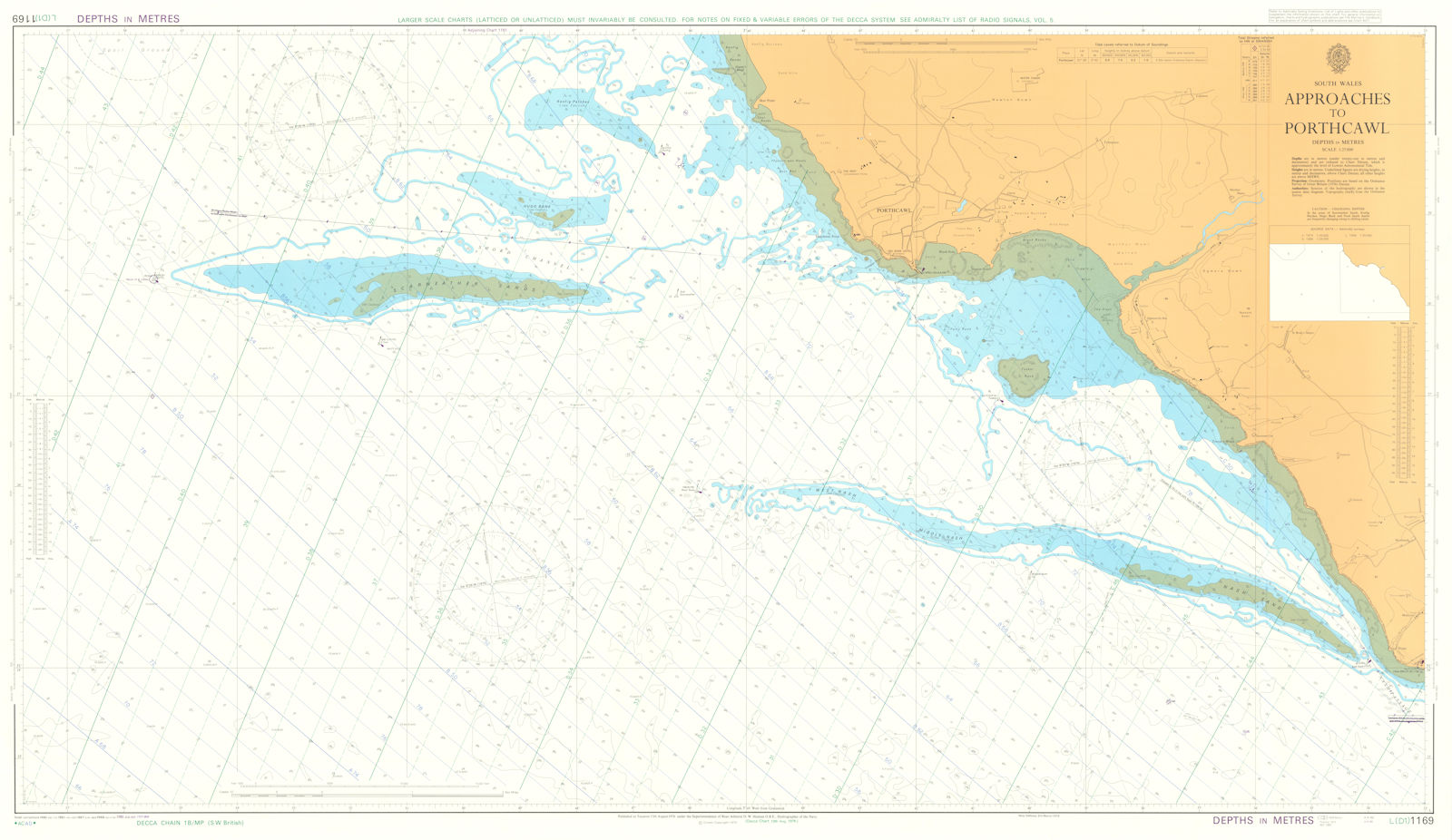 South Wales. Approaches to Porthcawl. Admiralty sea chart #1169. 1976 (1990) map