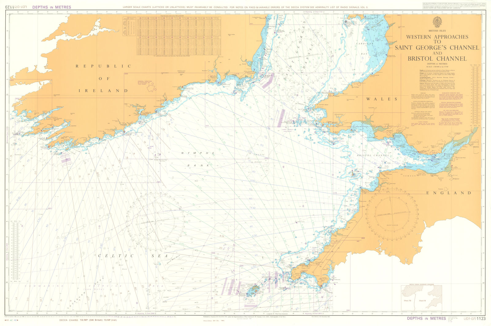 St George's & Bristol Channels Approaches Admiralty chart #1123. 1980 (1991) map