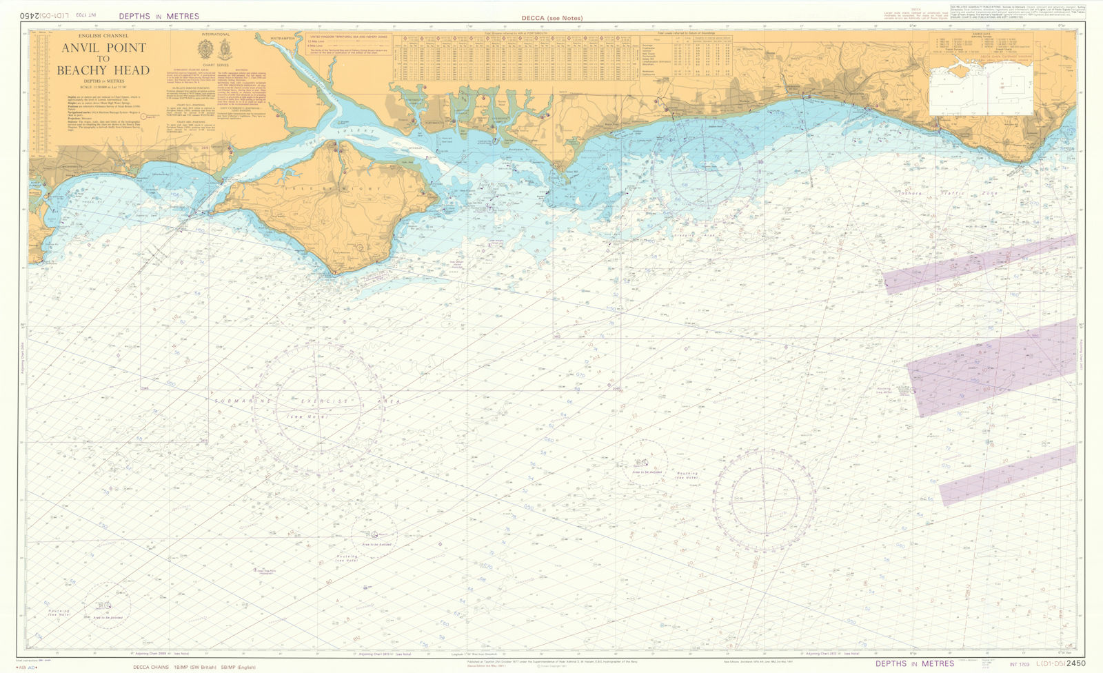 Hampshire Sussex. Anvil Pt. Beachy Head. Admiralty chart #2450. 1977 (1991) map