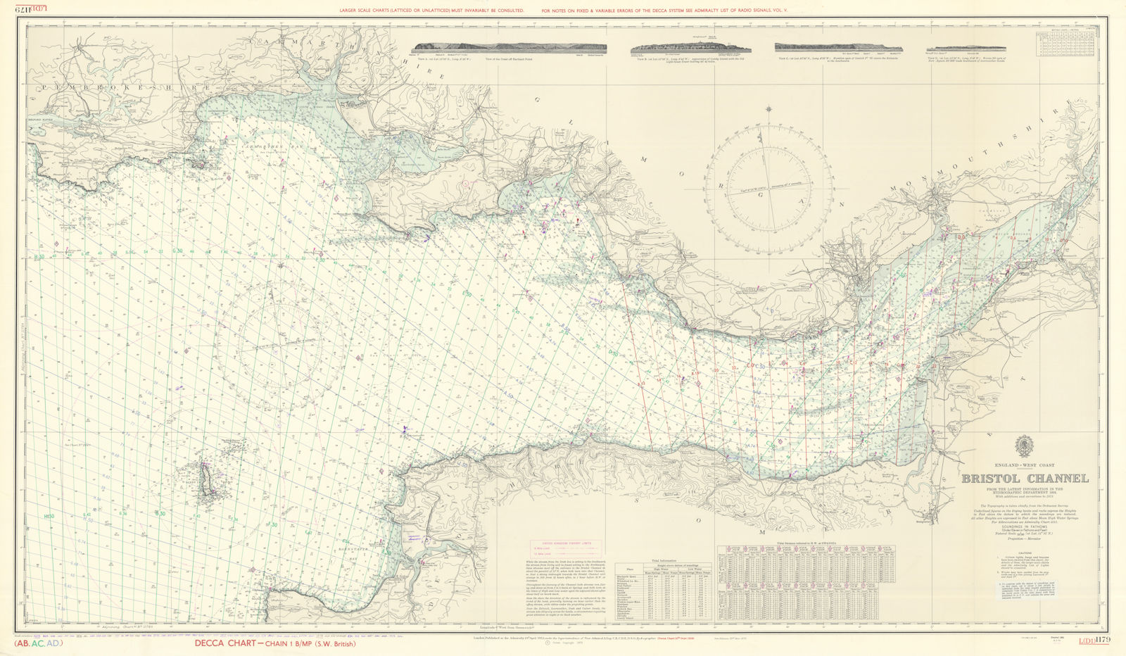 South Wales & England. Bristol Channel. Admiralty chart #1179. 1953 (1979) map