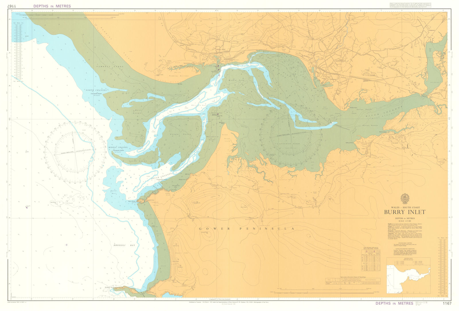 South Wales - Burry Inlet. Admiralty sea chart #1167. 1981 (1983) old map