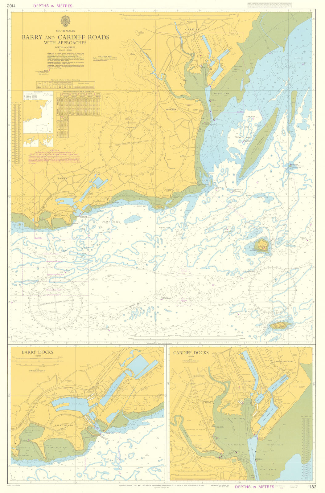 South Wales. Barry & Cardiff Roads/Docks. Admiralty chart #1182. 1974 (1979) map