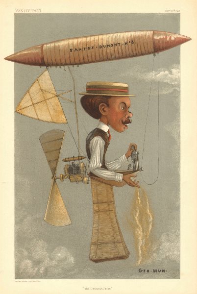 Associate Product VANITY FAIR SPY CARTOON. Alberto Santos-Dumont 'the Deutsch Prize'.Aviation 1901