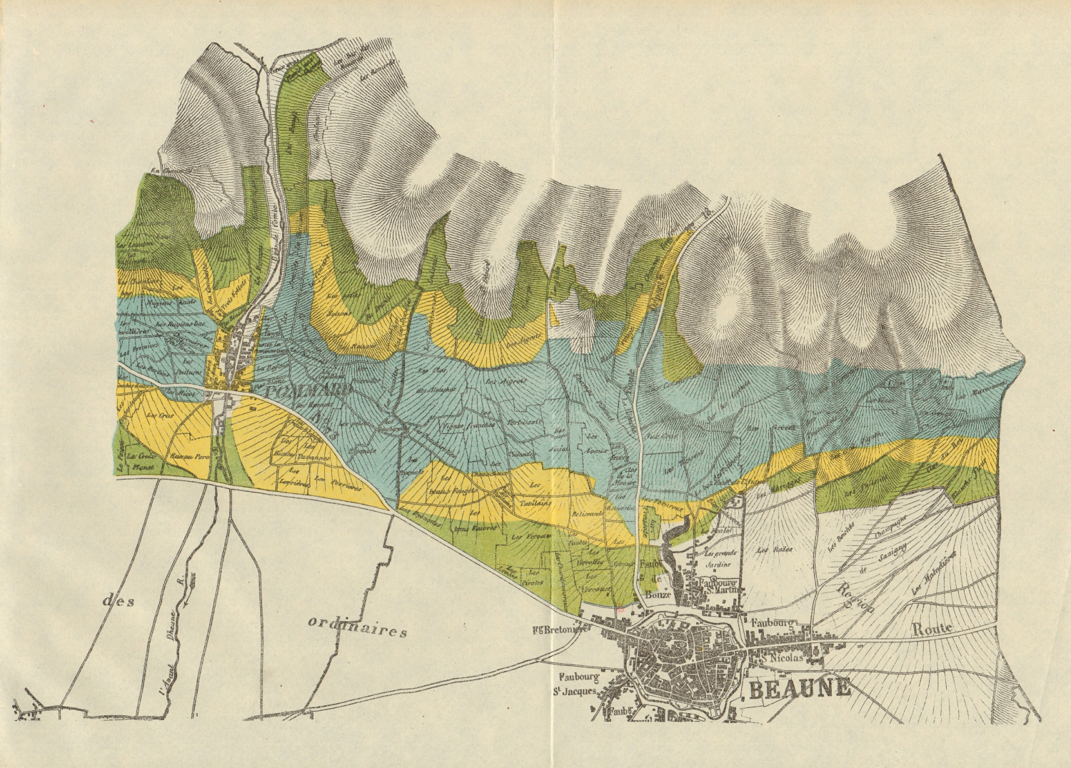 Associate Product BURGUNDY BOURGOGNE VINEYARD MAP Côte de Beaune - Beaune Pommard RODIER 1920