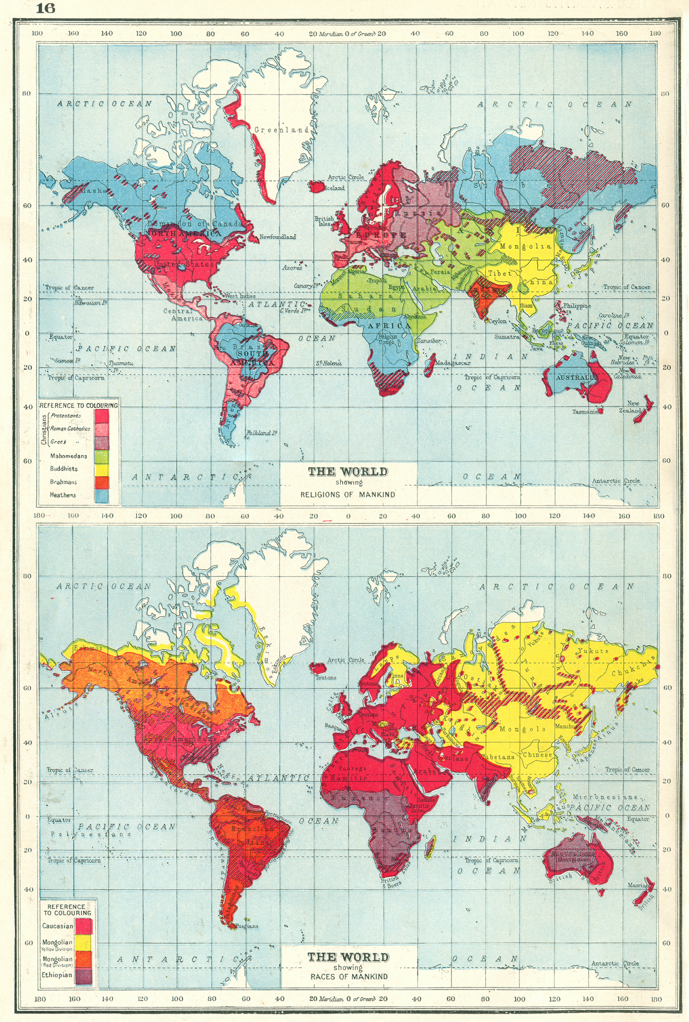 Associate Product WORLD. Showing Religions & Races of mankind. HARMSWORTH 1920 old antique map
