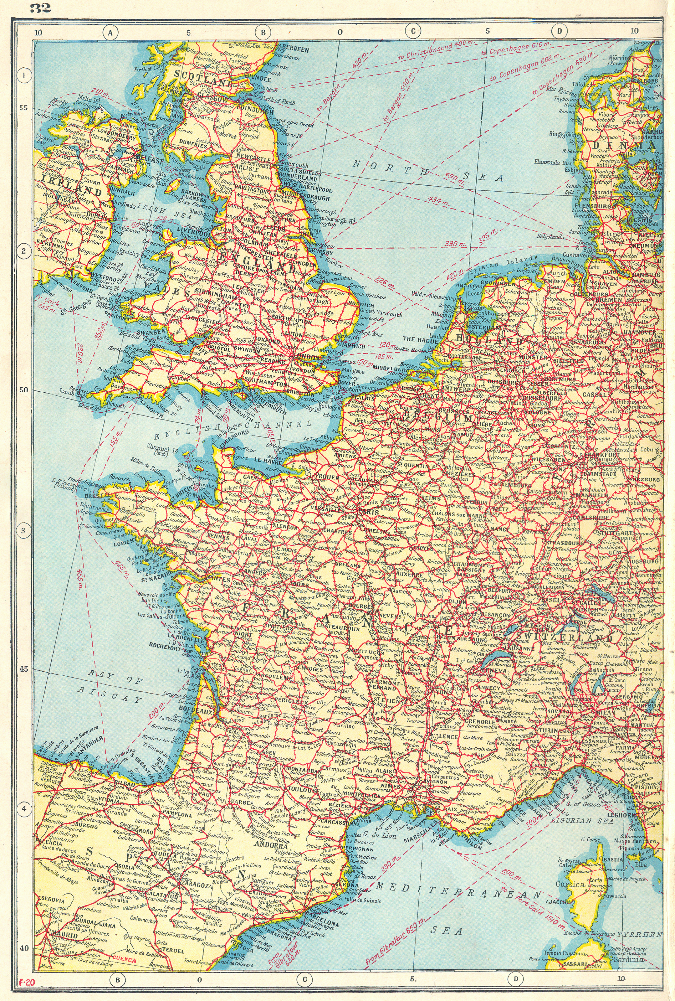Associate Product WESTERN EUROPE. Showing Railways & steamship routes. West sheet 1920 old map