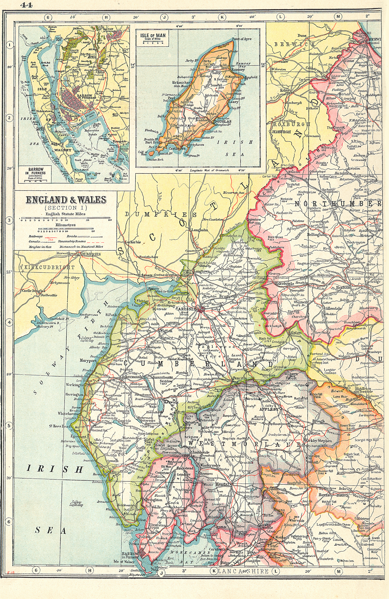 Associate Product ENGLAND NW. Cumbria Westmorland. Inset Barrow in Furness;Isle of Man 1920 map