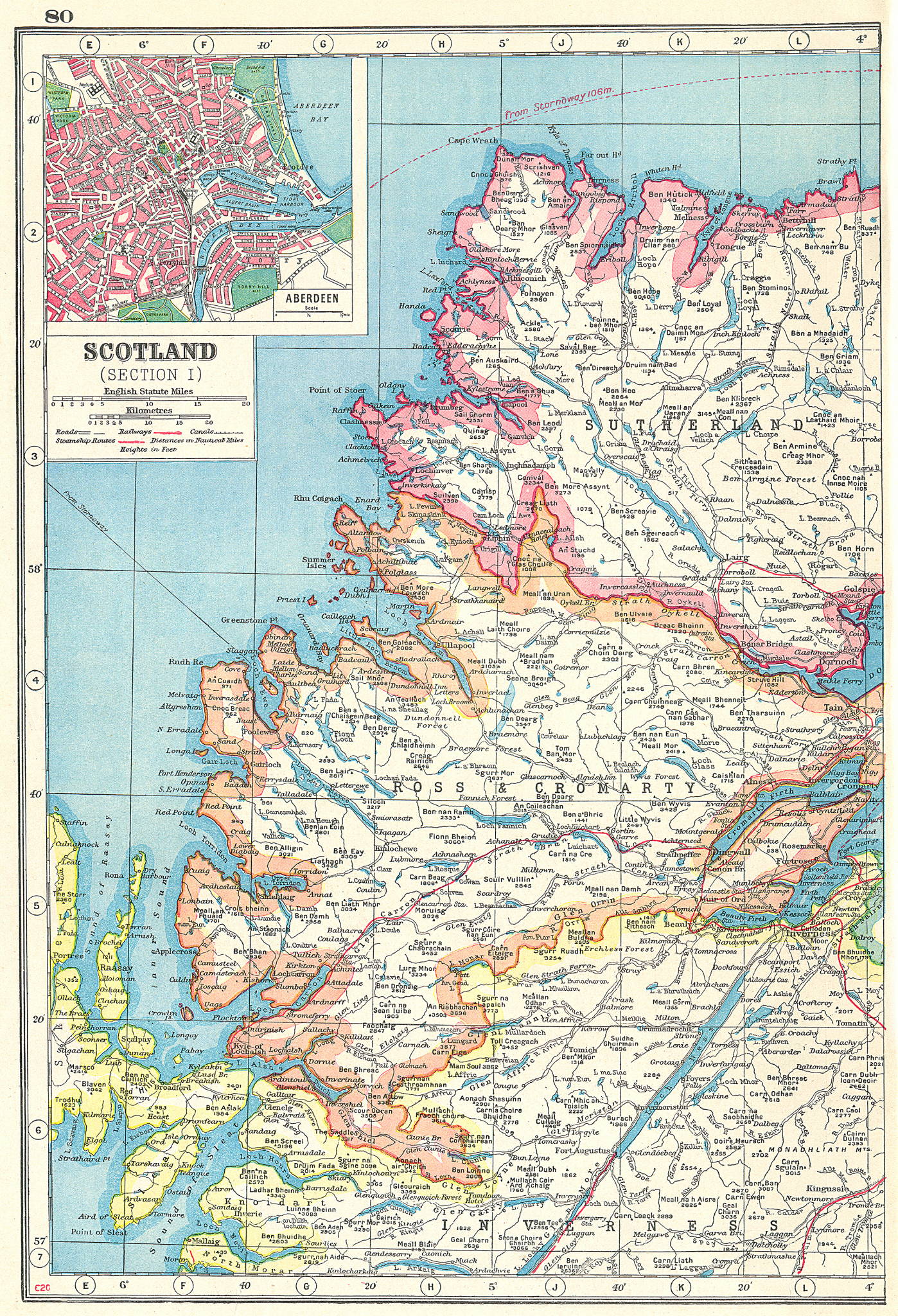 Associate Product SCOTTISH HIGHLANDS.Sutherland Ross & Cromarty Inverness-shire.Aberdeen 1920 map