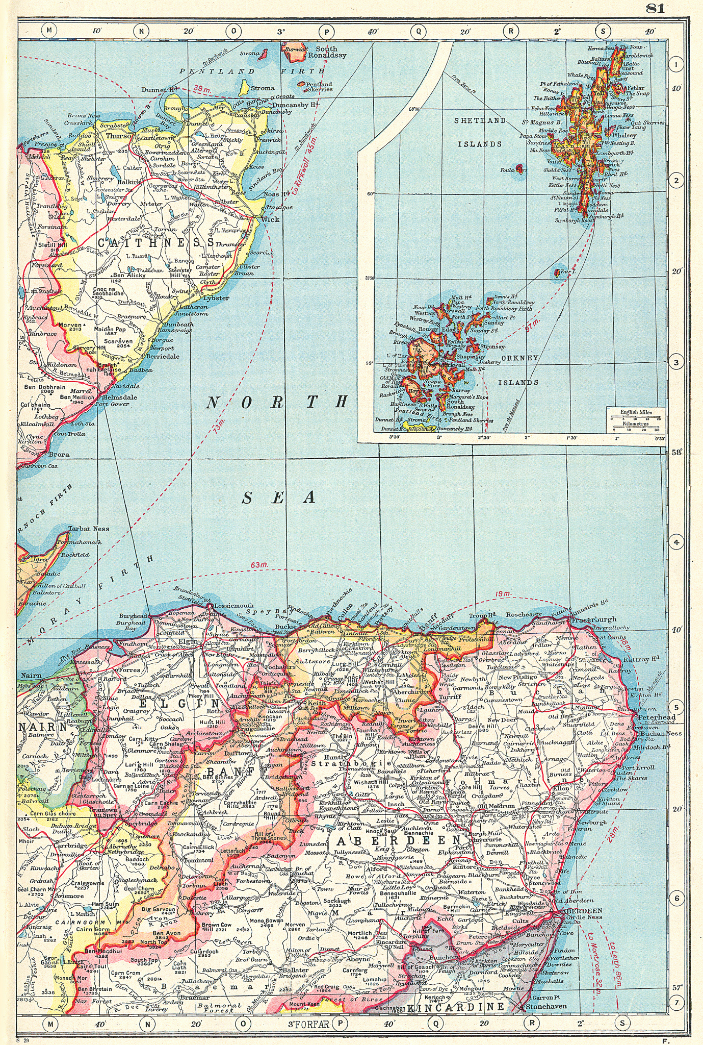 SCOTLAND NE. Caithness Aberdeen Banff Elgin. Orkney & Shetland Islands 1920 map