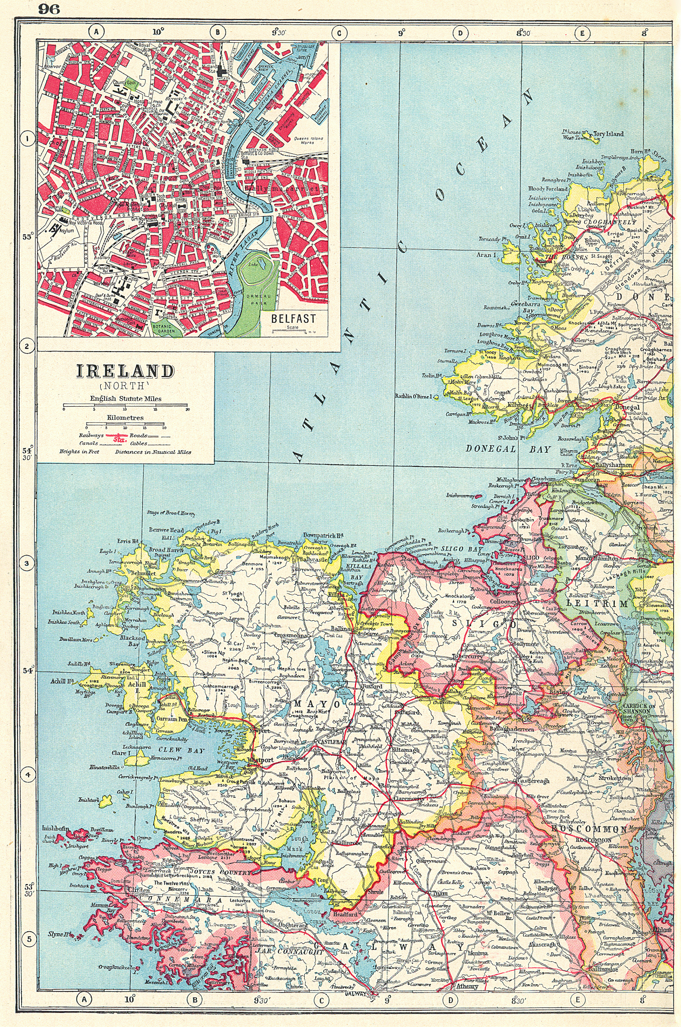 Associate Product IRELAND NW COAST. Mayo Sligo Roscommon Leitrim.Inset Belfast.Connaught 1920 map