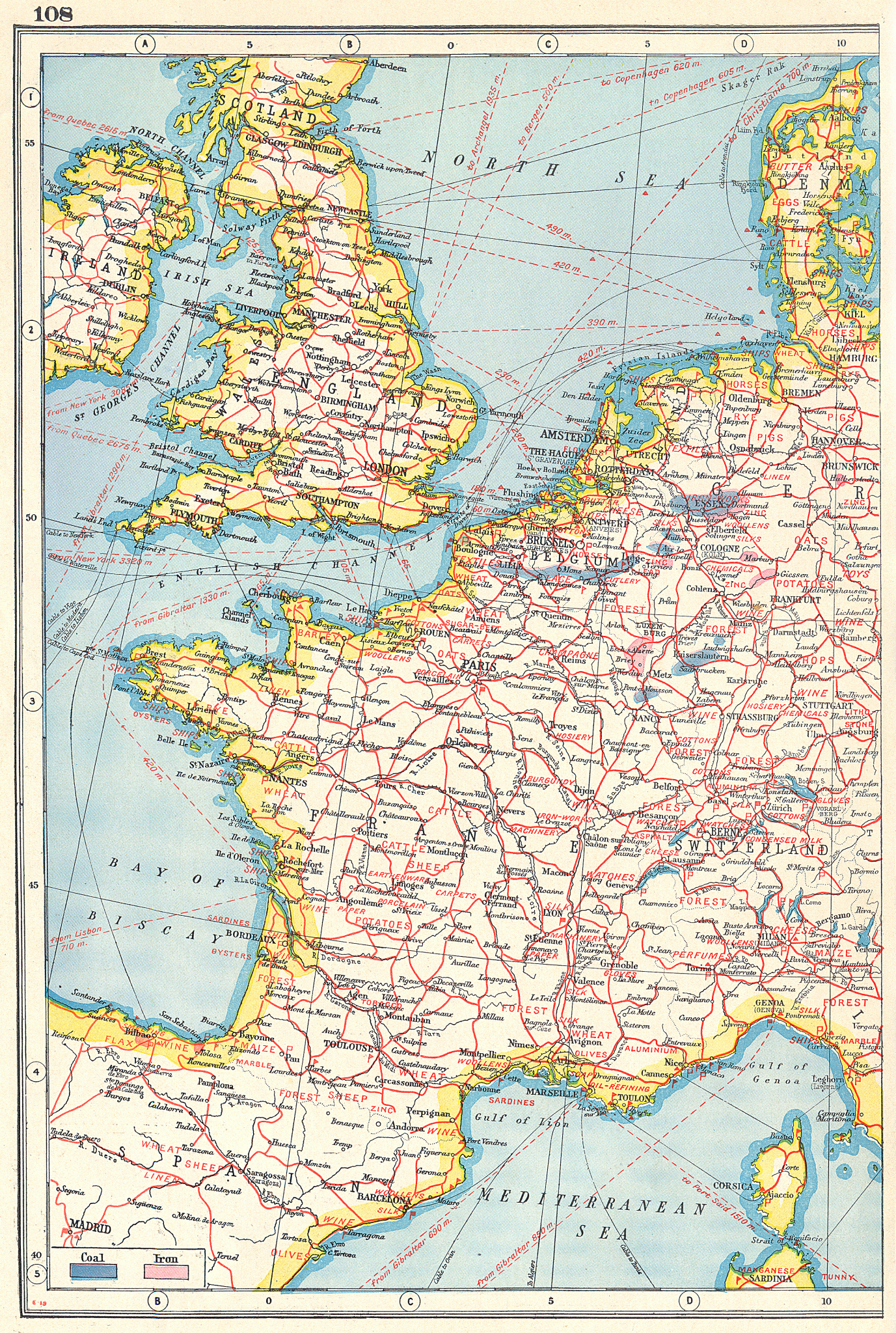 Associate Product WESTERN EUROPE AGRICULTURAL & INDUSTRIAL PRODUCTS. France UK Benelux 1920 map