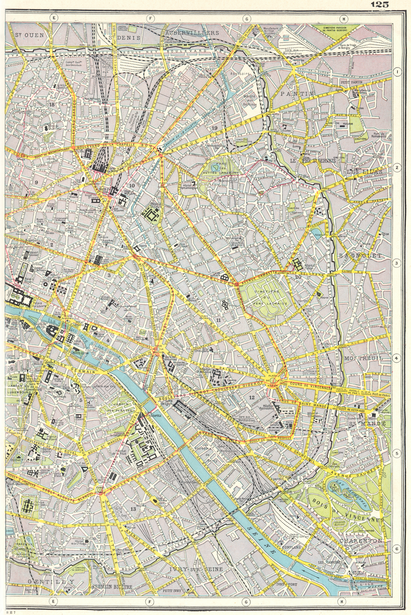 Associate Product PARIS EAST. Plan of Paris east sheet. HARMSWORTH 1920 old antique map chart