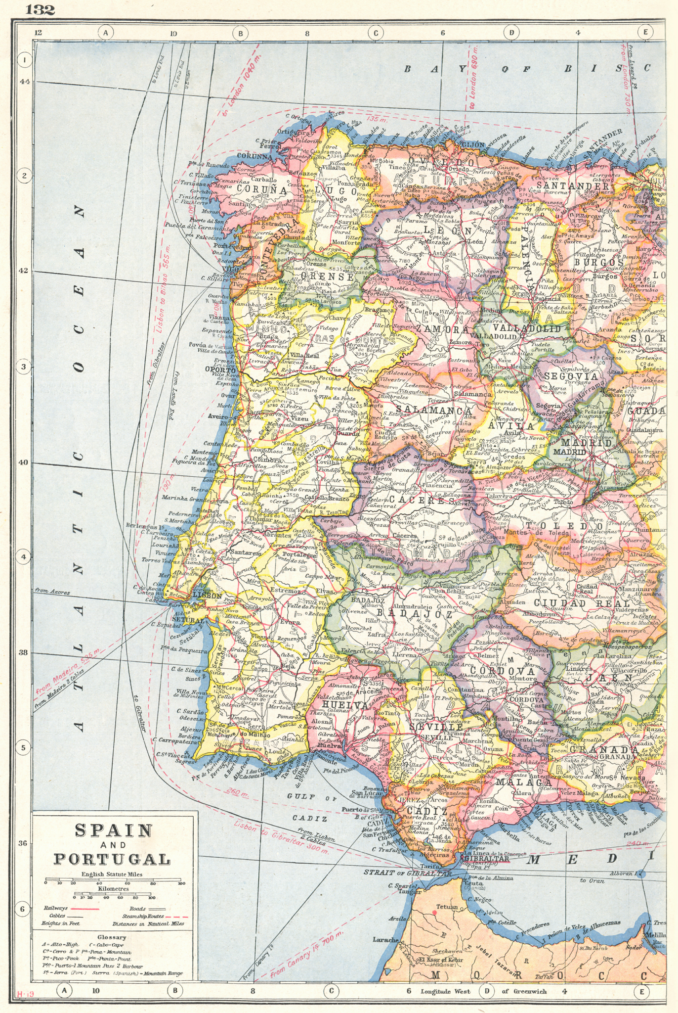 Associate Product IBERIA WEST. Spain showing provinces and Portugal. Telegraph cables 1920 map