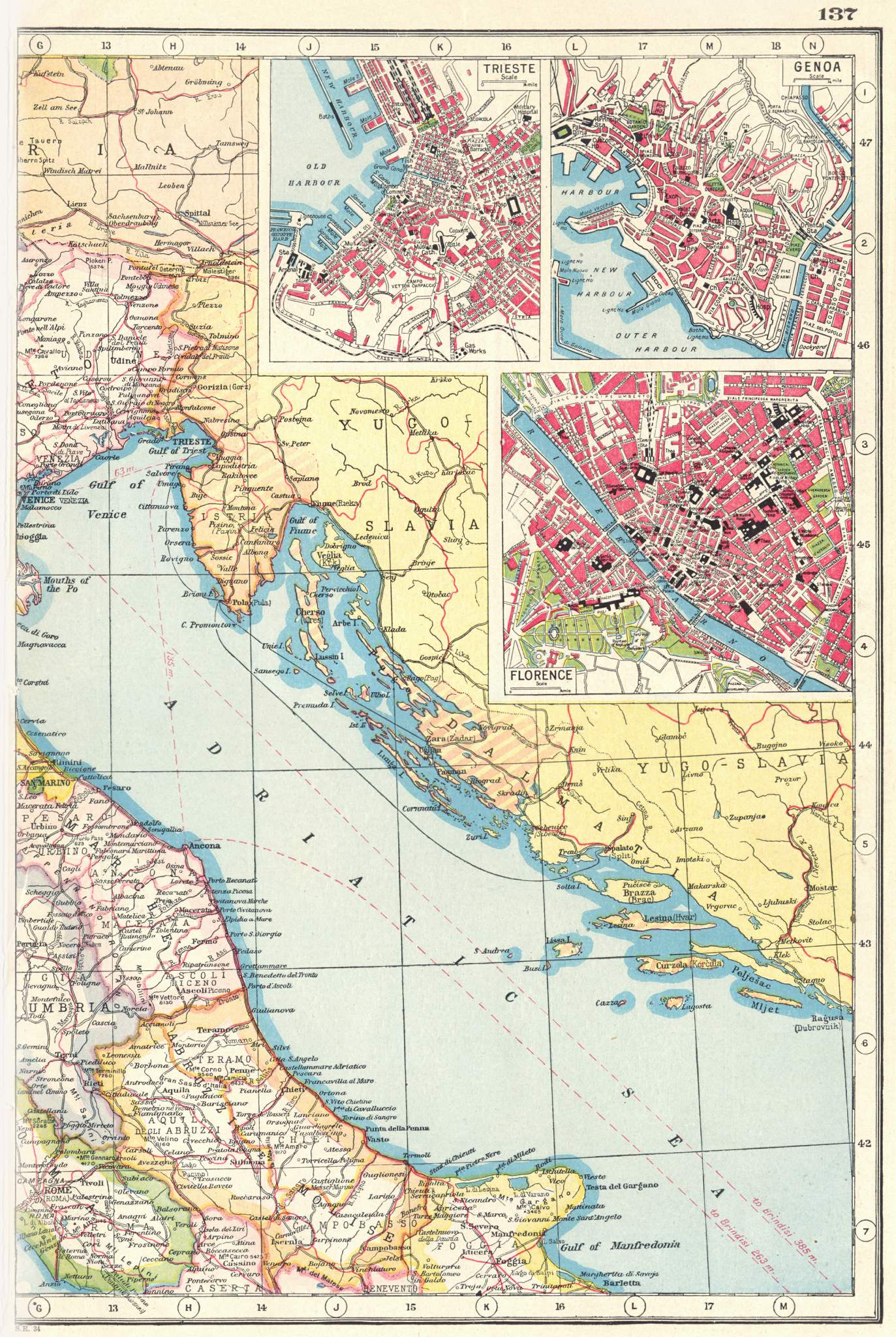 ITALY ADRIATIC COAST. inset Trieste Genoa & Florence plans. Telegraphs 1920 map