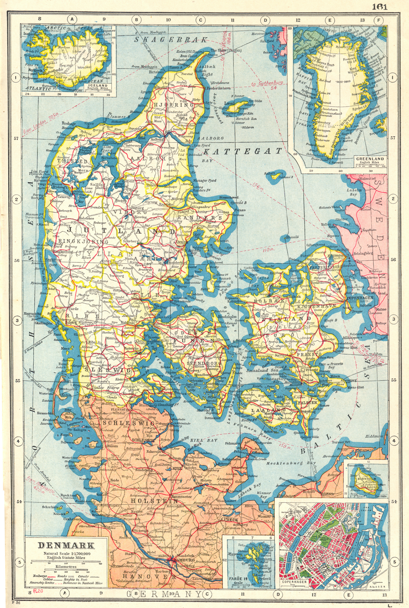 Associate Product DENMARK. inset Iceland Greenland Faroe islands Copenhagen Bornholm 1920 map