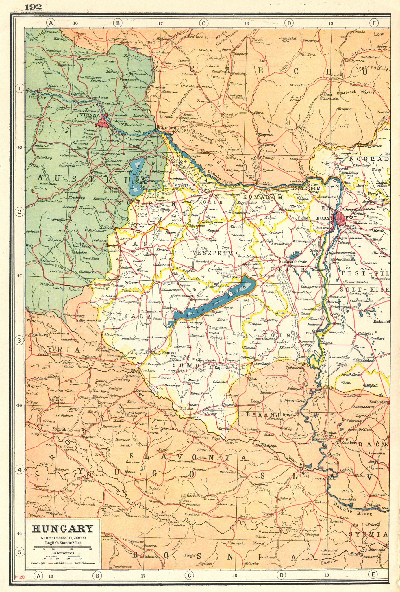 Associate Product HUNGARY WEST. Danube Budapest Vienna. Railways Sarvis Sio Malom canals 1920 map