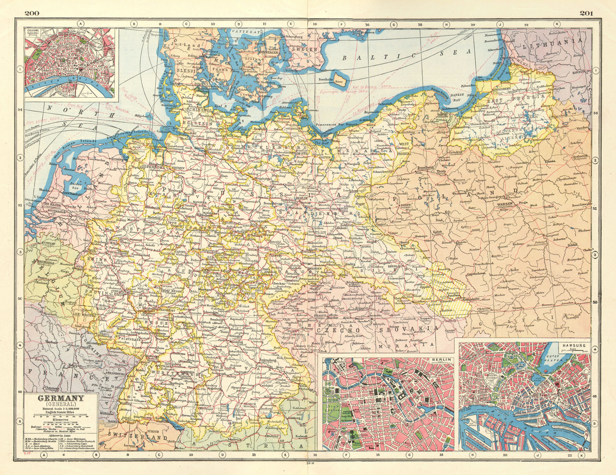 Associate Product GERMANY. inset town plans of Cologne Koln Berlin & Hamburg. Railways 1920 map