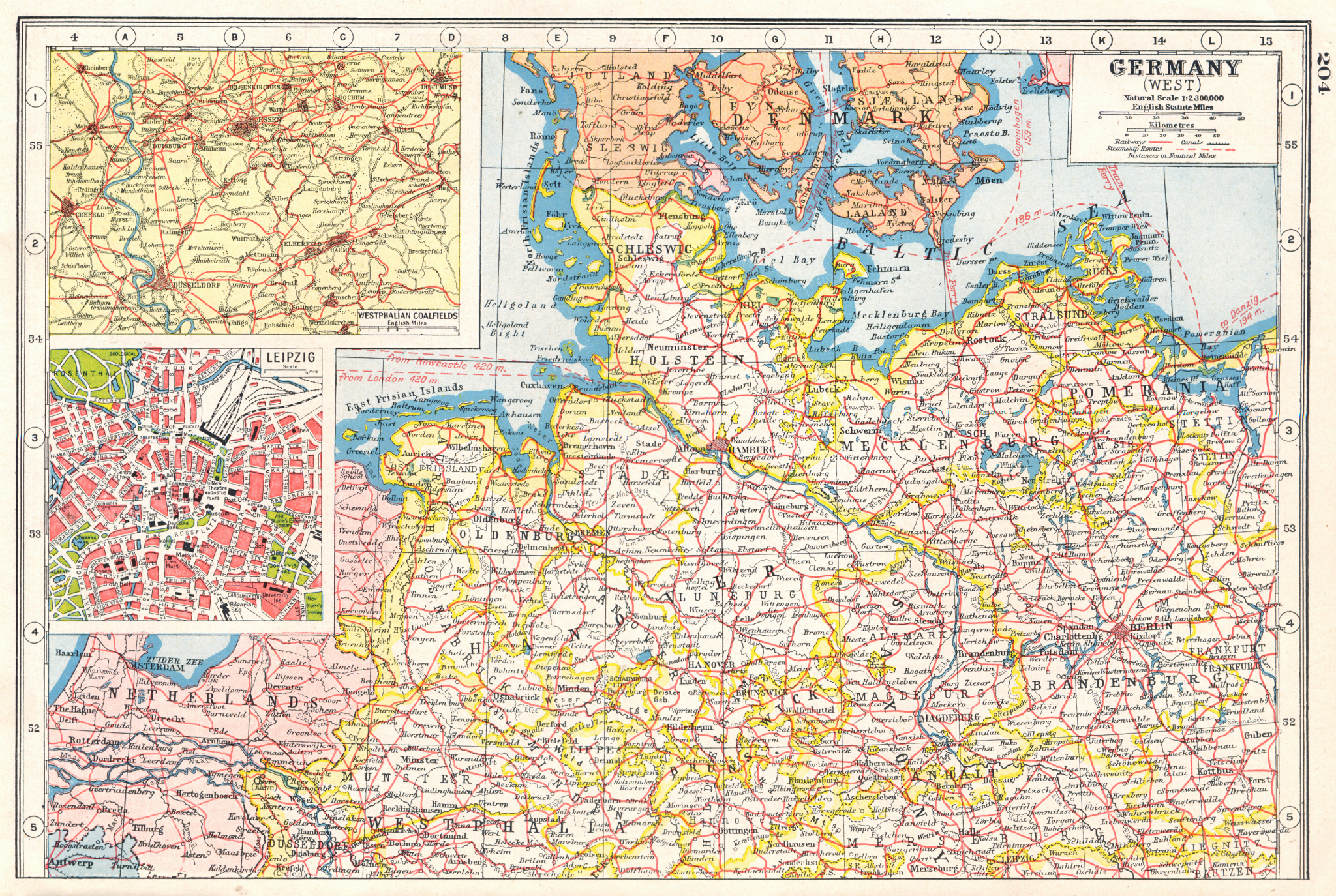 Associate Product NORTHERN GERMANY. inset Westphalian Ruhr COALFIELDS. Plan of Leipzig 1920 map