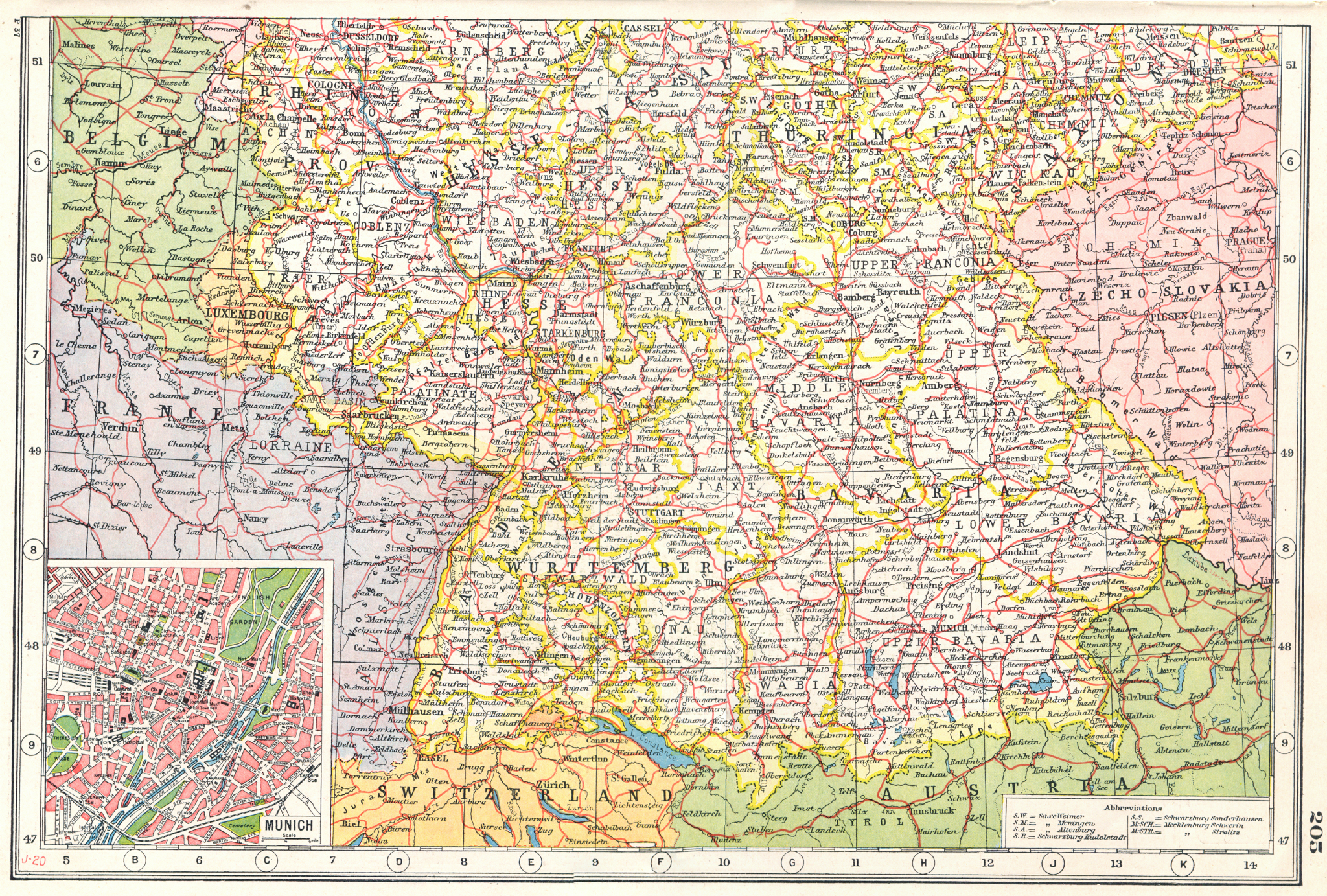 Associate Product GERMANY SOUTH. Bavaria Wurttemberg Hesse Thuringia. Inset Munich plan 1920 map