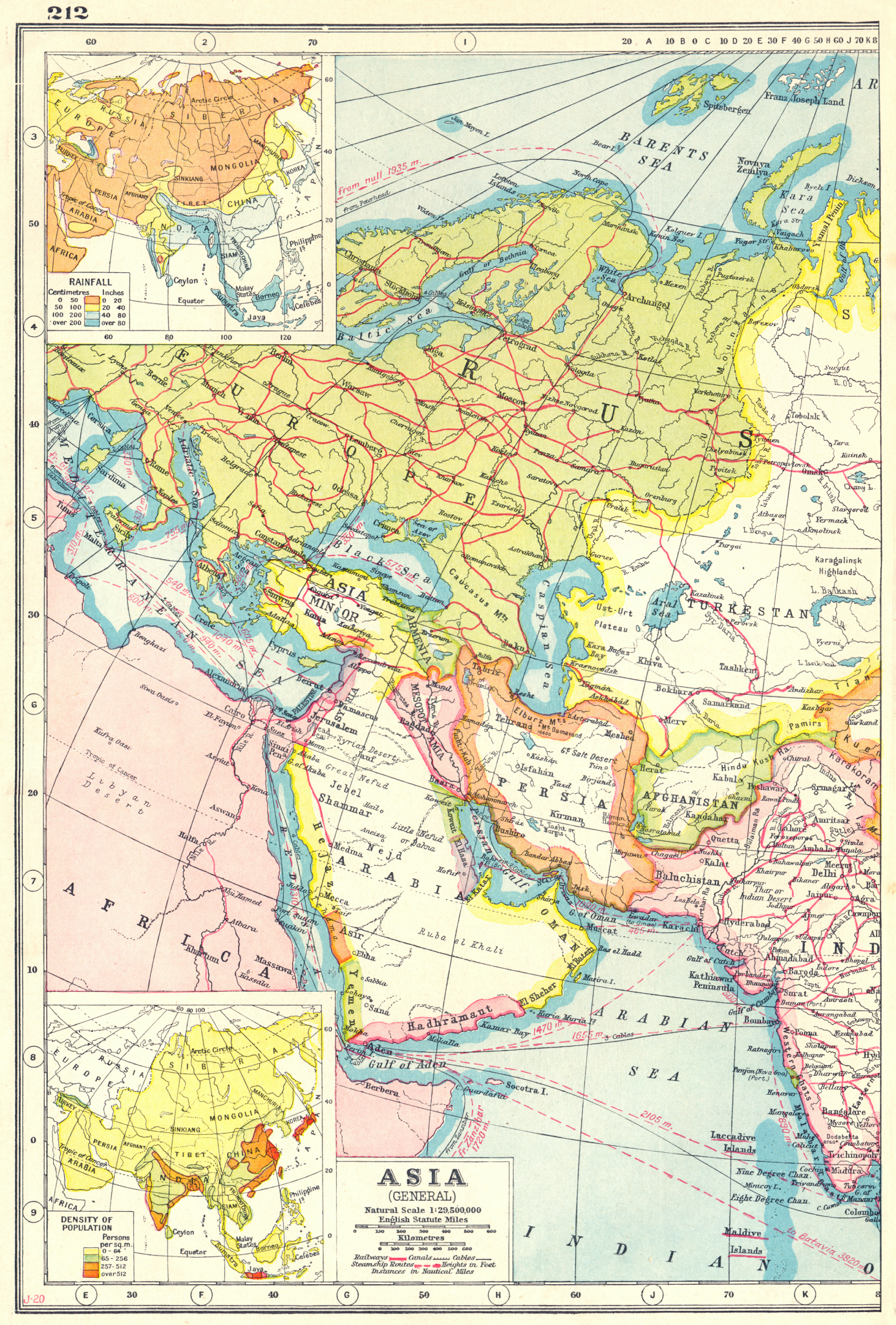 Associate Product WEST ASIA.Arabia Persia Mesopotamia Russia.Rainfall population density 1920 map