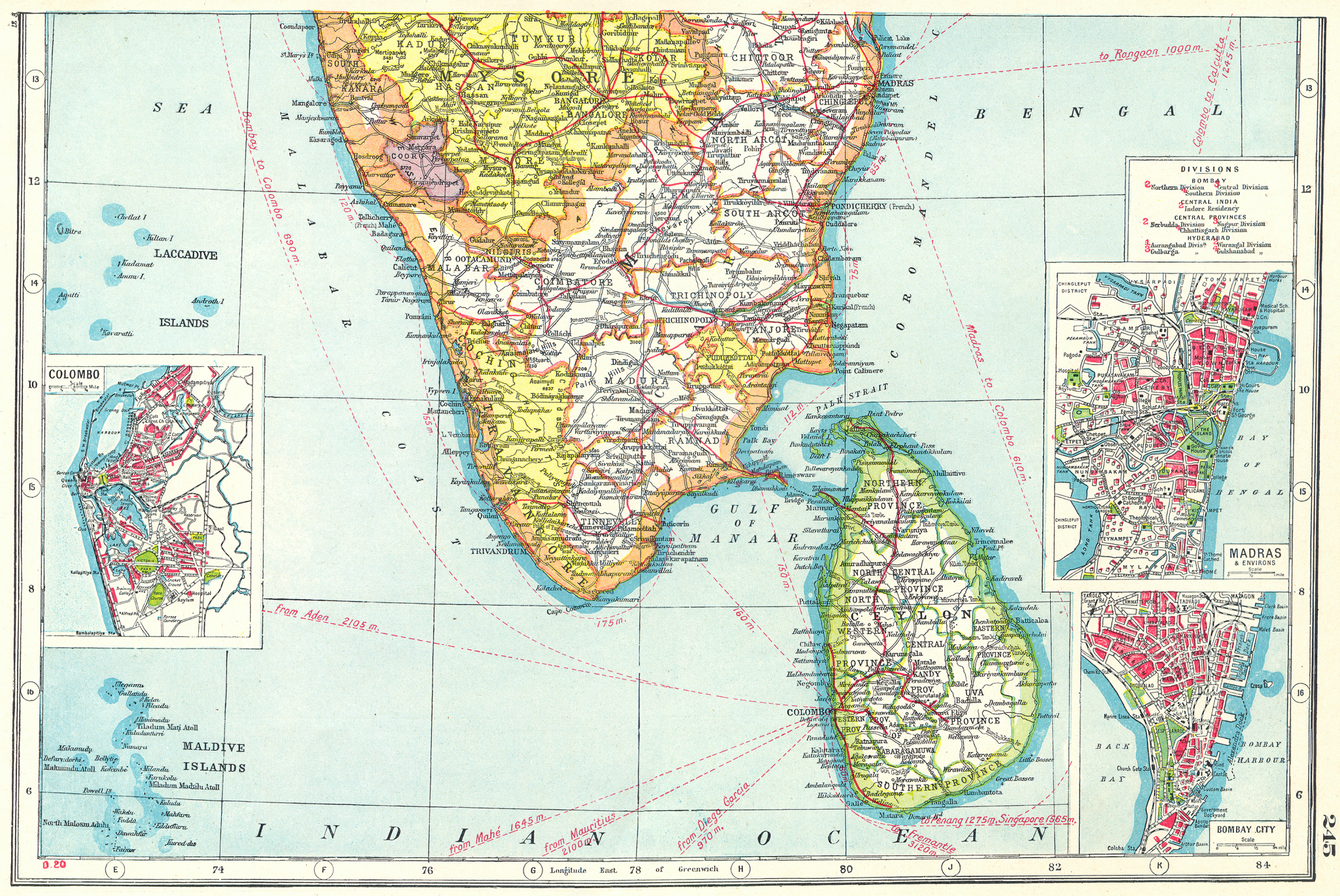 Associate Product SOUTH INDIA/CEYLON. Chennai Madras Bombay Mumbai Colombo.Sri Lanka 1920 map