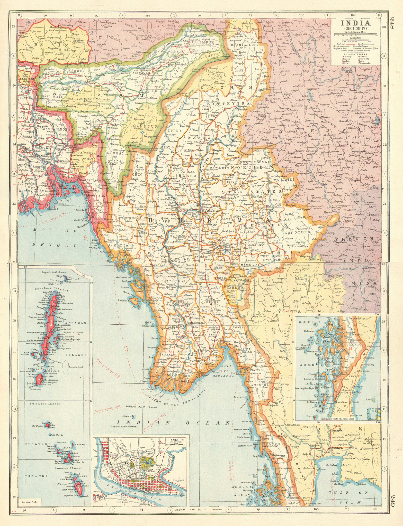 Associate Product BURMA MYANMAR. inset Rangoon Mergui Andaman Nicobar Islands 1920 old map