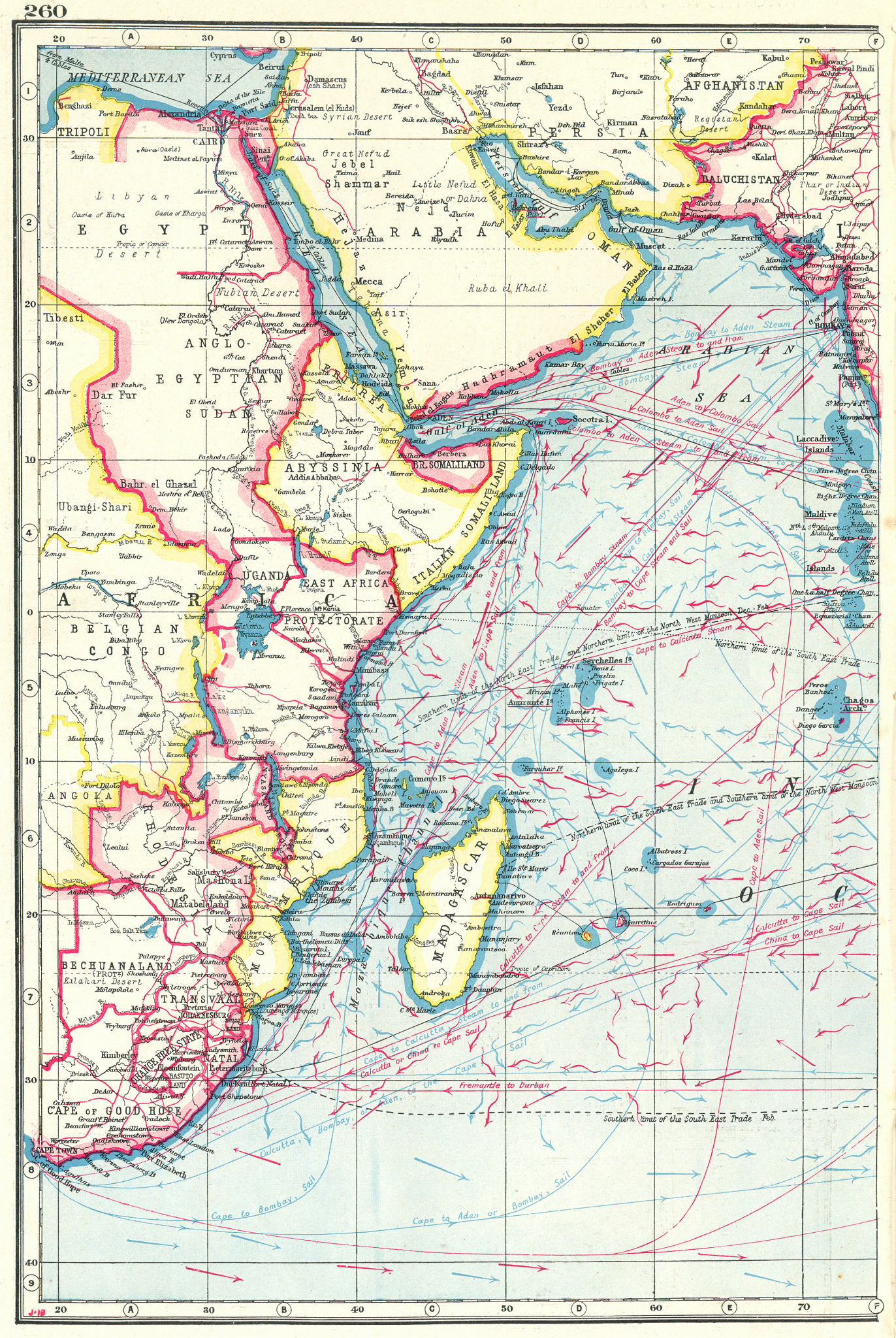 Associate Product INDIAN OCEAN WEST. Africa. British Empire.Shows winds & ocean currents 1920 map