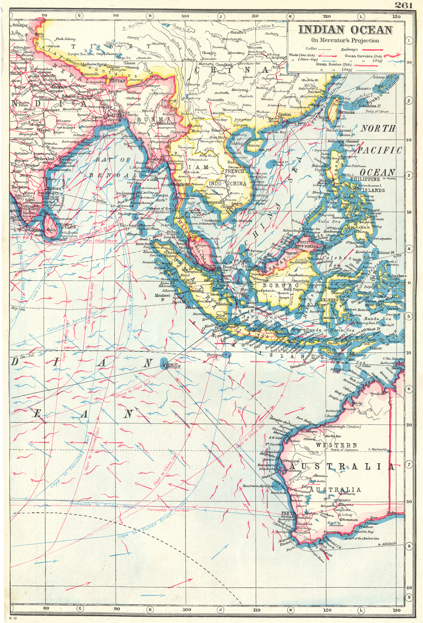 Associate Product INDIAN OCEAN EAST. East Indies. Shows winds & ocean currents 1920 old map