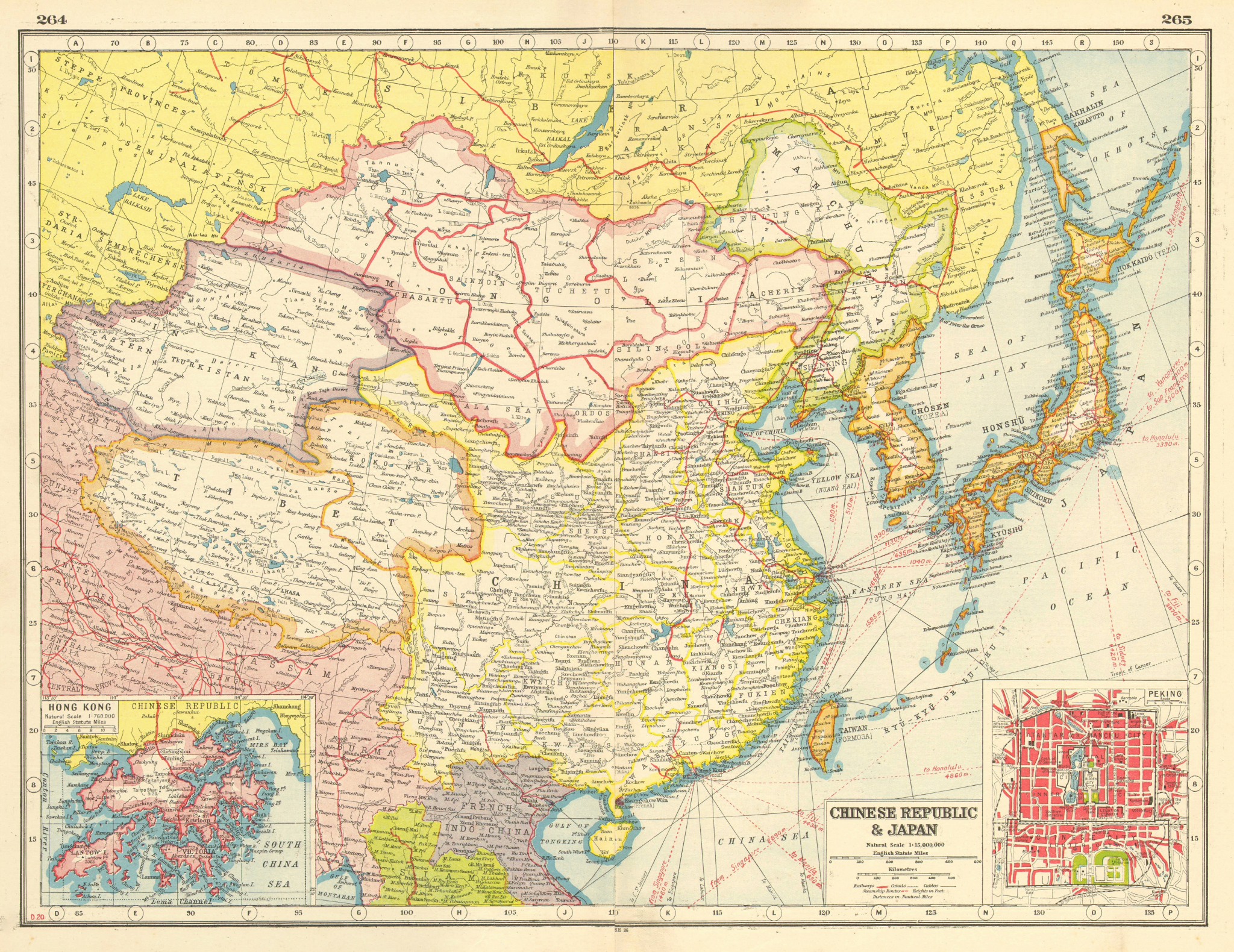 Associate Product CHINA JAPAN KOREA. inset Hong Kong & Beijing Peking. HARMSWORTH 1920 old map