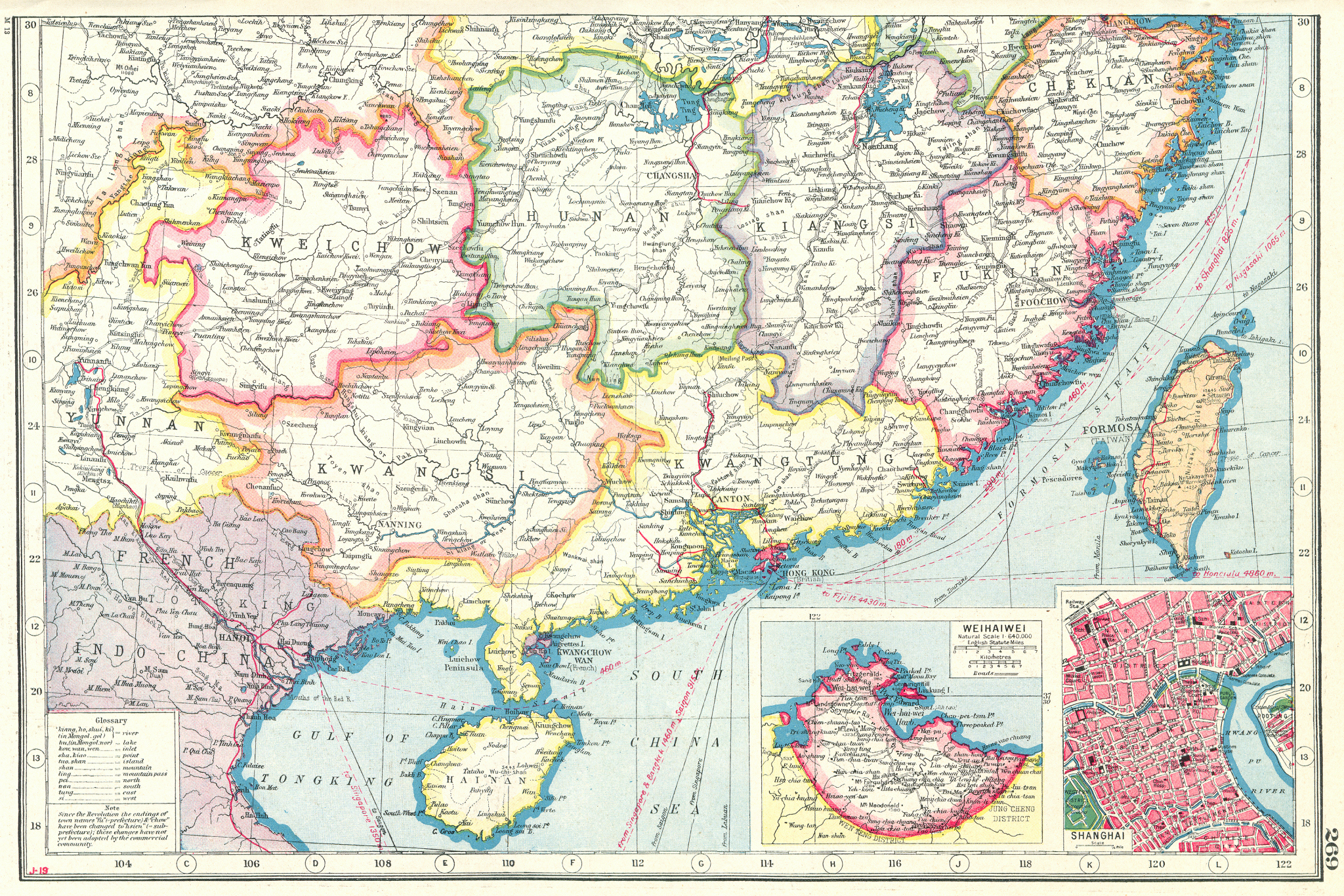 Associate Product SOUTH CHINA. inset Weihaiwei (Weihai) & Shanghai. Taiwan Formosa 1920 old map
